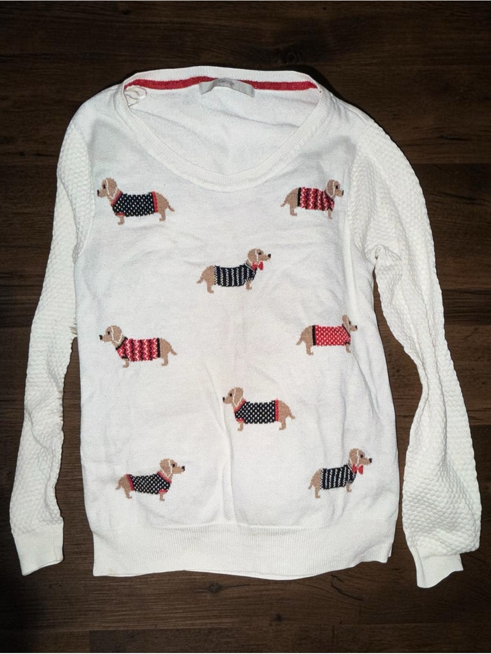 GEORGE PUPPY NOVELTY DACHSHUND DOGS IN SWEATERS LONG SLEEVE TOP UK 8 US 4 SMALL